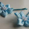 Ribbon Flower Hair Slides - Pale Blue      £1 each