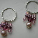 Sterling Silver Earrings with Purple Glass Beads & Pink Freshwater Pea