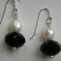 Sterling Silver Cream Freshwater Pearl & Black Crystal Hook Earrings £12