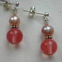 Sterling Silver Pink Freshwater Pearl & Cherry Quartz Stud Earrings £12