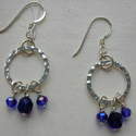 Sterling Silver Hoops with Royal Blue Crystal Beads on Hook Earrings £16