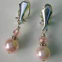 Sterling Silver Pink Glass Pearl and Crystal Clip Earrings      £16