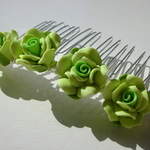 Green Flower & Glass Pearl Hair Comb  £14