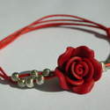 Red Cotton & Flower Bracelet with Metal Beads £5