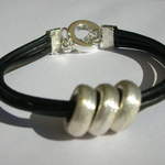 Black Leather & Metal Bead Bracelet   £15